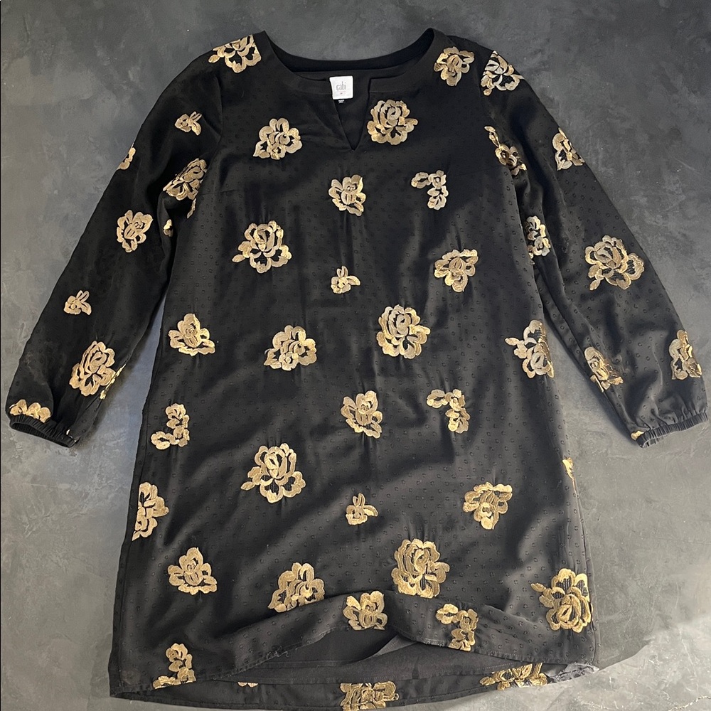 CAbi Gold Floral Occasion Shift Dress